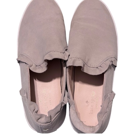 Kate Spade Lilly Ruffle Slip On Sneakers Conch Shell Pink Taupe Leather 8.5M - Picture 14 of 16